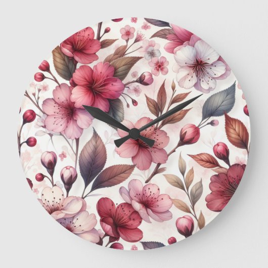 Cherry Blossom Große Wanduhr (Vorderseite)