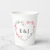 Cherry Blossom Heart Monogram Wedding Pappbecher (Vorderseite)
