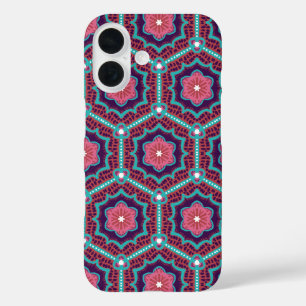 Cherry Blossom Hexagons - Rosa Blume Blumengeflech iPhone 16 Hülle