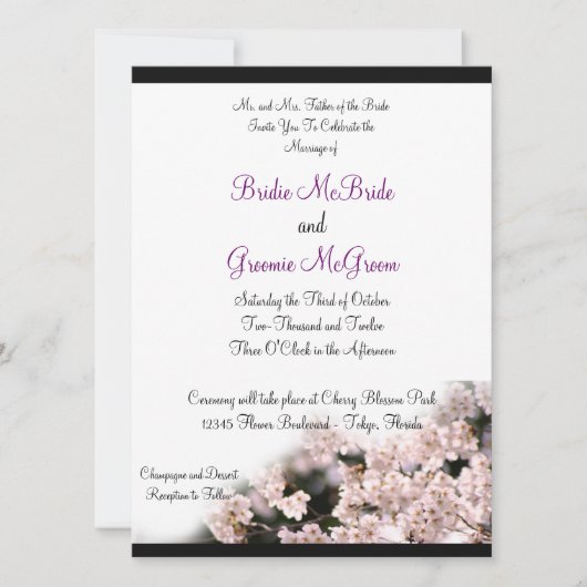 Cherry-Blossom-Hochzeit Einladung (Vorderseite)