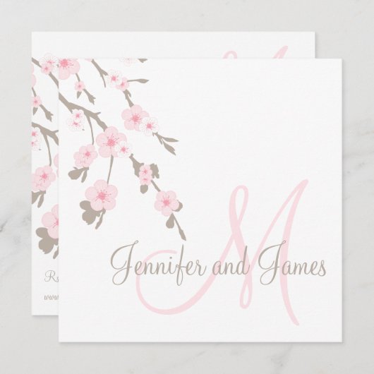 Cherry Blossom Hochzeitseinladung mit Monogramm Einladung (Vorne/Hinten)