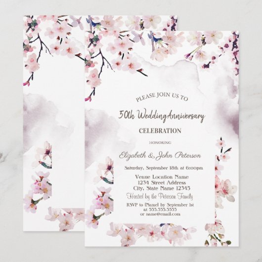 Cherry Blossom Hochzeitstag Einladung (Vorne/Hinten)