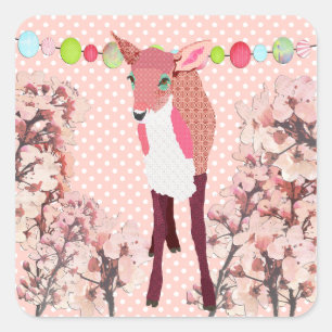 Cherry Blossom Hübsch Pink Fawn Quadratischer Aufkleber