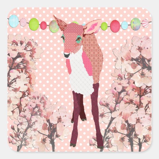 Cherry Blossom Hübsch Pink Fawn Quadratischer Aufkleber (Vorderseite)