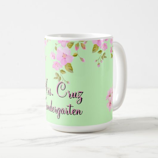 Cherry Blossom Hübsch Pink & Green Custom Kaffeetasse (VorderseiteRechts)