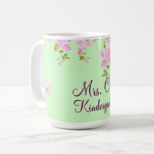 Cherry Blossom Hübsch Pink & Green Custom Kaffeetasse (Vorderseite Links)