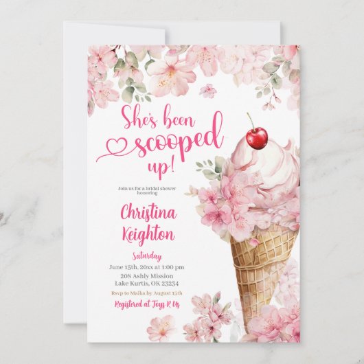 Cherry Blossom Ice Cream Scooper Brautparty Einladung (Vorderseite)