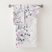 Cherry Blossom Illustrative Dusty Pink Mauve Badhandtuch Set (Insitu)
