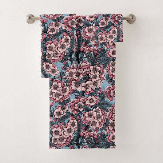 Cherry blossom in pink and blue badhandtuch set (Insitu)