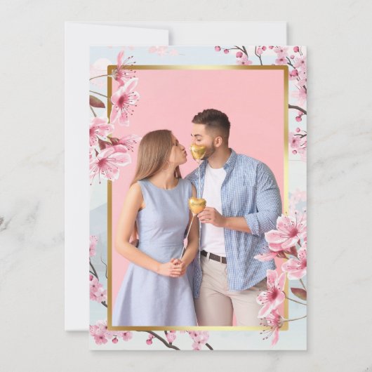 Cherry Blossom Japan Elegantes Blush Gold Foto Save The Date (Rückseite)