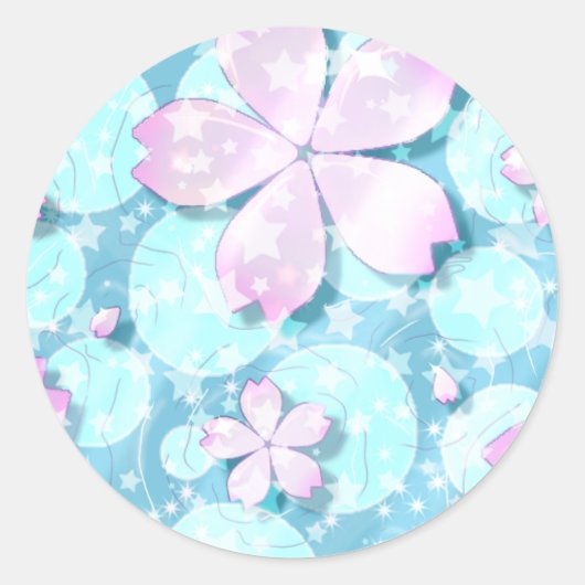 Cherry Blossom Japanese Kawaii Pond Runder Aufkleber (Vorderseite)