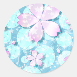 Cherry Blossom Japanese Kawaii Pond Runder Aufkleber