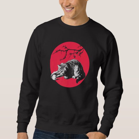 Cherry Blossom Japanese Playing Cat Cute Sweatshirt (Vorderseite)