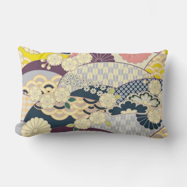 Cherry Blossom Japanisch Floral Red White Lendenkissen (Vorderseite)