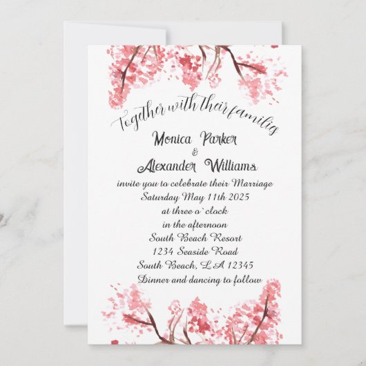 Cherry Blossom Japanisch Sakura Pink Wedding Einladung (Vorderseite)