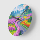 "Cherry Blossom Journey - Spring Road Wall Clock Runde Wanduhr (Winkel)