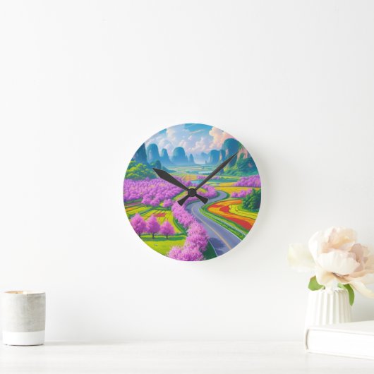 "Cherry Blossom Journey - Spring Road Wall Clock Runde Wanduhr (Zuhause)
