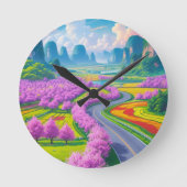 "Cherry Blossom Journey - Spring Road Wall Clock Runde Wanduhr (Vorderseite)