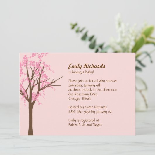 Cherry Blossom Kinderdusche Einladung (Stehend Vorderseite)