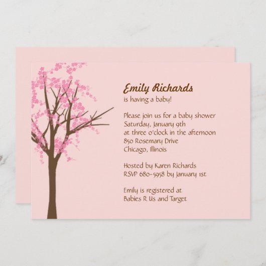 Cherry Blossom Kinderdusche Einladung (Vorne/Hinten)