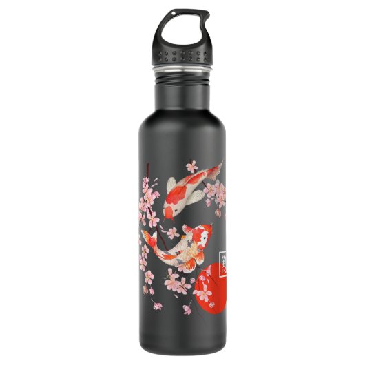 Cherry Blossom Koi Carp Fish Japanese Sakura Graph Edelstahlflasche (Vorderseite)