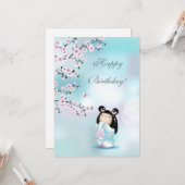Cherry Blossom Kokeshi Doll Geburtstag Karte (Vorderseite/Rückseite Beispiel)