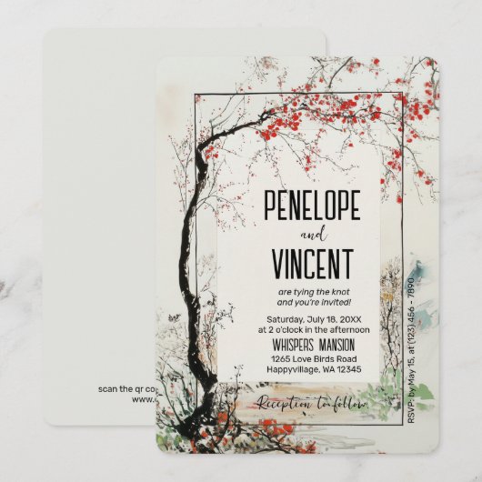 Cherry Blossom Kunstbaum Einladung (Vorne/Hinten)