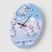 Cherry Blossom Landschaft Meer Rosa Blau Große Wanduhr (Winkel)