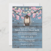 Cherry Blossom Lantern Dusty Blue Rustic Wedding Einladung (Vorderseite)