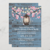Cherry Blossom Lantern Dusty Blue Rustic Wedding Einladung (Vorne/Hinten)