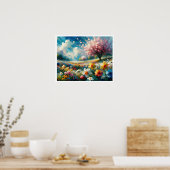 Cherry Blossom Lebendige Frühlingsblumen Abstrakte Poster (Küche)