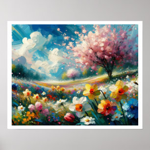 Cherry Blossom Lebendige Frühlingsblumen Abstrakte Poster