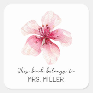 Cherry Blossom Lehrer Dieses Buch gehört Quadratischer Aufkleber
