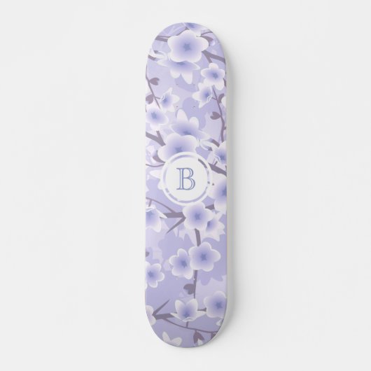Cherry Blossom Lila Floral Monogramm Skateboard (Vorne)