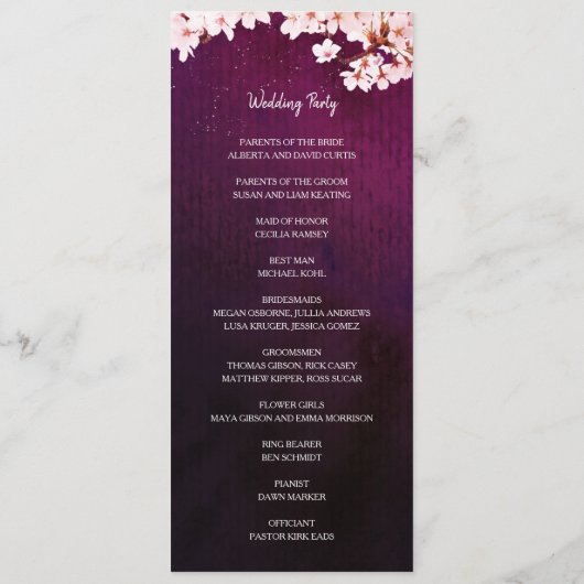 Cherry Blossom Long Vertical Wedding Flat Program Programm (Rückseite)