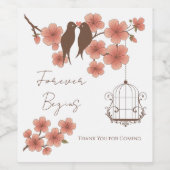 Cherry Blossom Lovebirds Wedding Wine Bottle Label Weinetikett (Einzelnes Label)