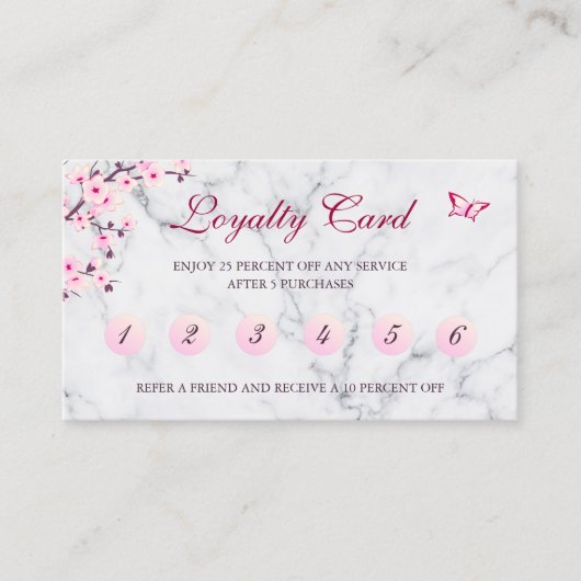 Cherry Blossom Loyalty Card Rosa Grau Marmor Visitenkarte (Vorderseite)
