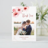 Cherry Blossom Marble Foto Hochzeit Danke Karte (Stehend Vorderseite)