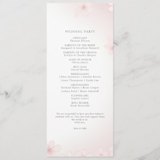 Cherry Blossom Minimalistische Frühjahrsfeier Programm (Rückseite)