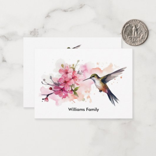 Cherry Blossom mit/Hummingbird Note Card Mitteilungskarte (Vorderseite/Rückseite Beispiel)