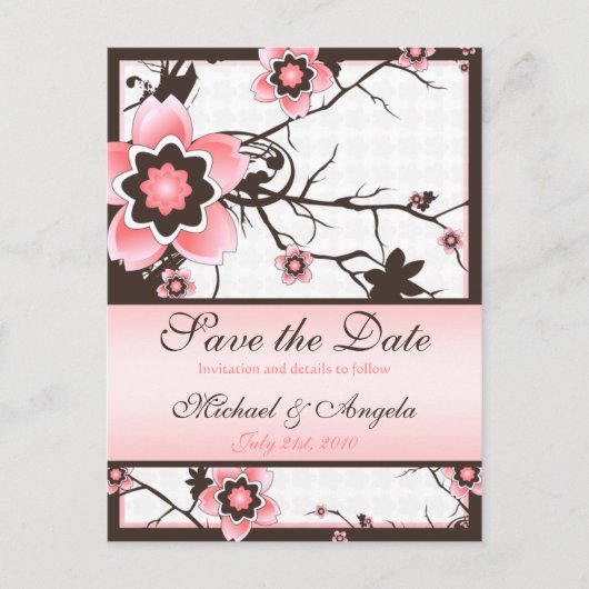 Cherry Blossom Modern Custom Save the Date Ankündigungspostkarte (Vorderseite)