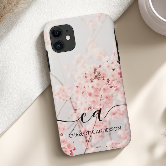 Cherry Blossom Monogram Elegant Custom Case-Mate iPhone Hülle