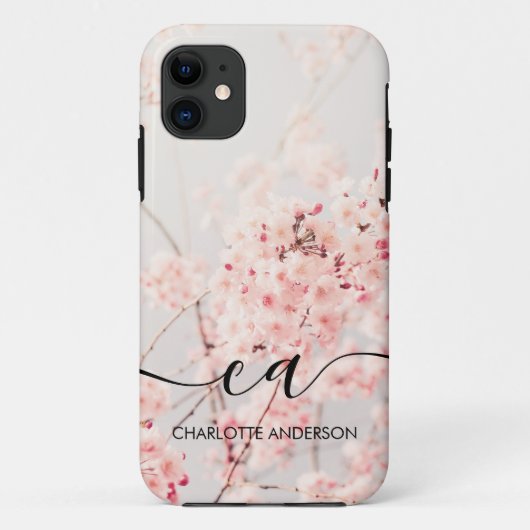 Cherry Blossom Monogram Elegant Custom Case-Mate iPhone Hülle (Rückseite)