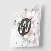 Cherry Blossom Monogram Wall Clock Quadratische Wanduhr (Winkel)