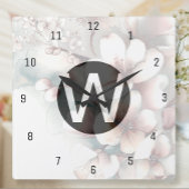 Cherry Blossom Monogram Wall Clock Quadratische Wanduhr