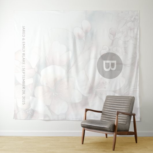 Cherry Blossom Monogram Weddrop Wandteppich (Beispiel (Horizontal))