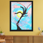 Cherry Blossom Moon Hand Painted Acrylic Canvas Ar Leinwanddruck (Insitu (Wohnzimmer))