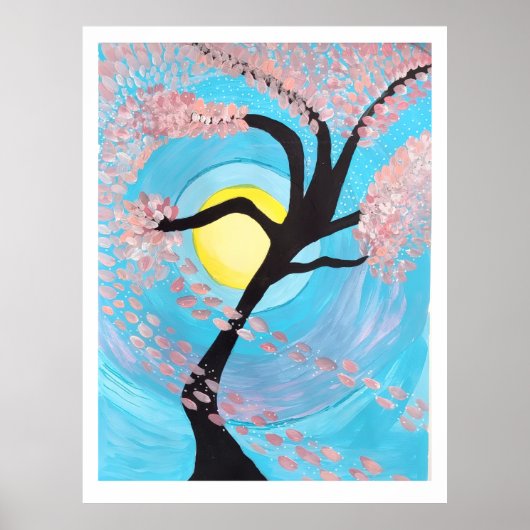 Cherry Blossom Moon Hand Painted Acrylic Poster Ar (Vorne)
