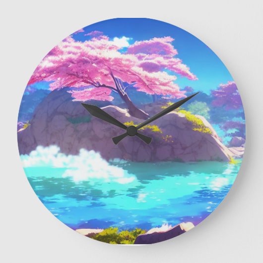 Cherry Blossom Mountain Große Wanduhr (Vorderseite)