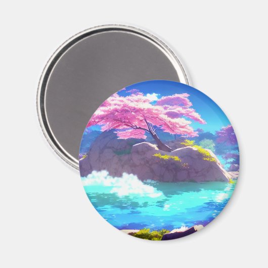 Cherry Blossom Mountain Magnet (Vorderseite/Rückseite)